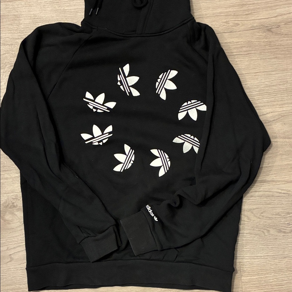 Adidas Black Hoodie with White Trefoil Pattern